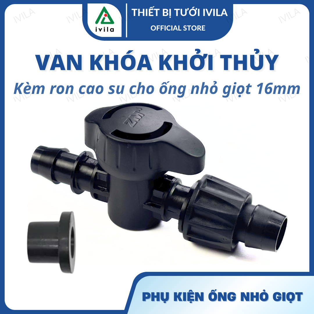 Van khóa khởi thủy ống nhỏ giọt 16mm kèm roong cao su (đen)