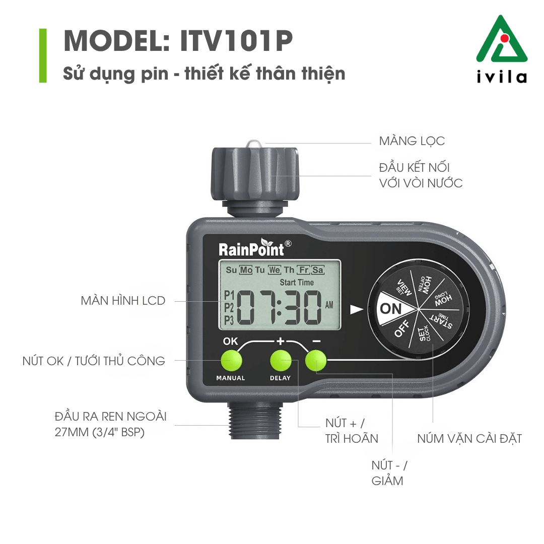 Bộ điều khiển tưới Rain Point sử dụng pin (Digital Water Timer) - Ảnh 5