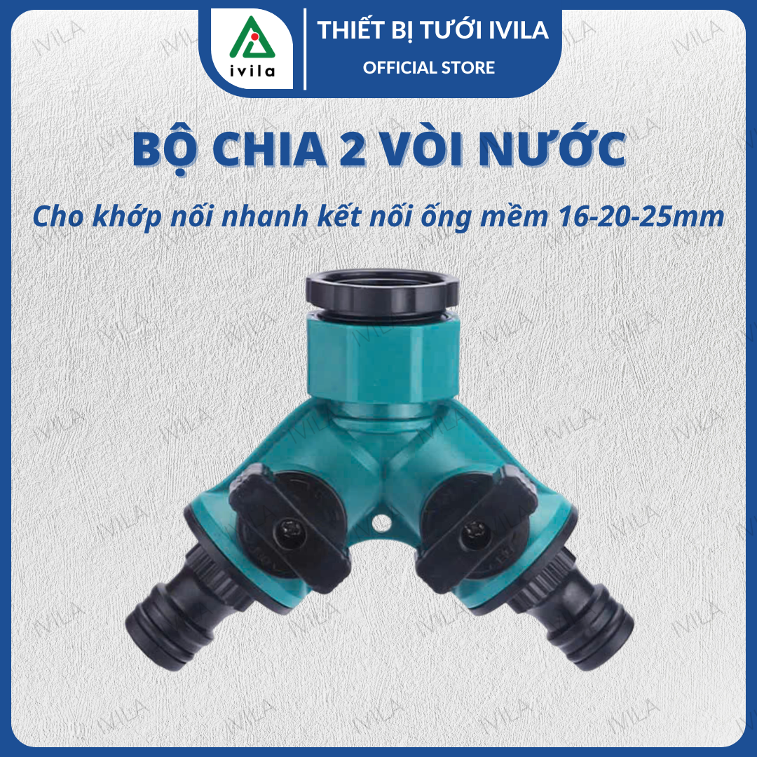 Bộ chia 2 nối nhanh 16mm có van khóa