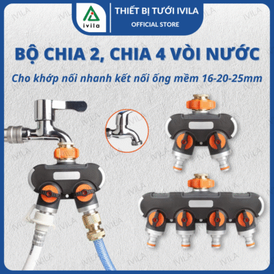 Bộ chia 4 nguồn nước có van khóa bằng đồng