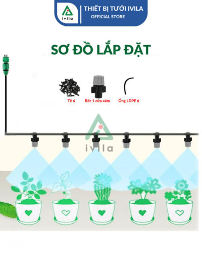 Bộ kit phun sương dây 6mm 1 cửa xám - Ảnh 5