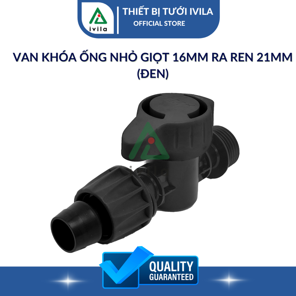 Van khóa ống nhỏ giọt 16mm ra ren 21mm (đen)