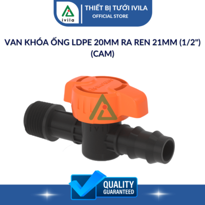 Van khóa ống LDPE 20mm ra ren 21mm (1/2")(Cam)