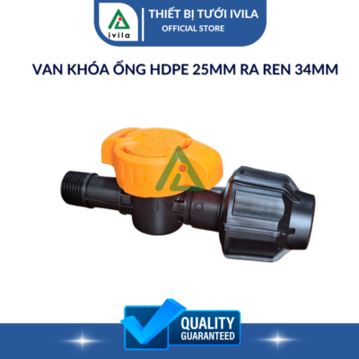 Van khóa ống HDPE 25mm ra ren 34mm (1")(Cam)