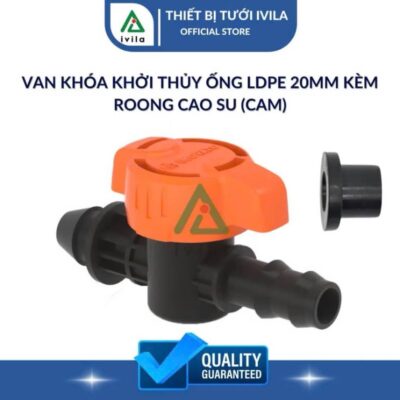 Van khóa khởi thủy ống LDPE 20mm kèm roong cao su (Cam)