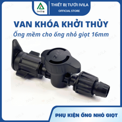 Van khóa khởi thủy ống mềm ra ống nhỏ giọt 16mm (đen)