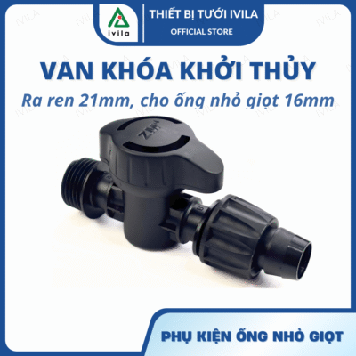 Van khóa ống nhỏ giọt 16mm ra ren 21mm (đen)