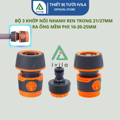 Bộ 3 khớp nối nhanh ống dẫn nước sân vườn 13-18mm/20-25mm KNNA01 (Màu cam xám)