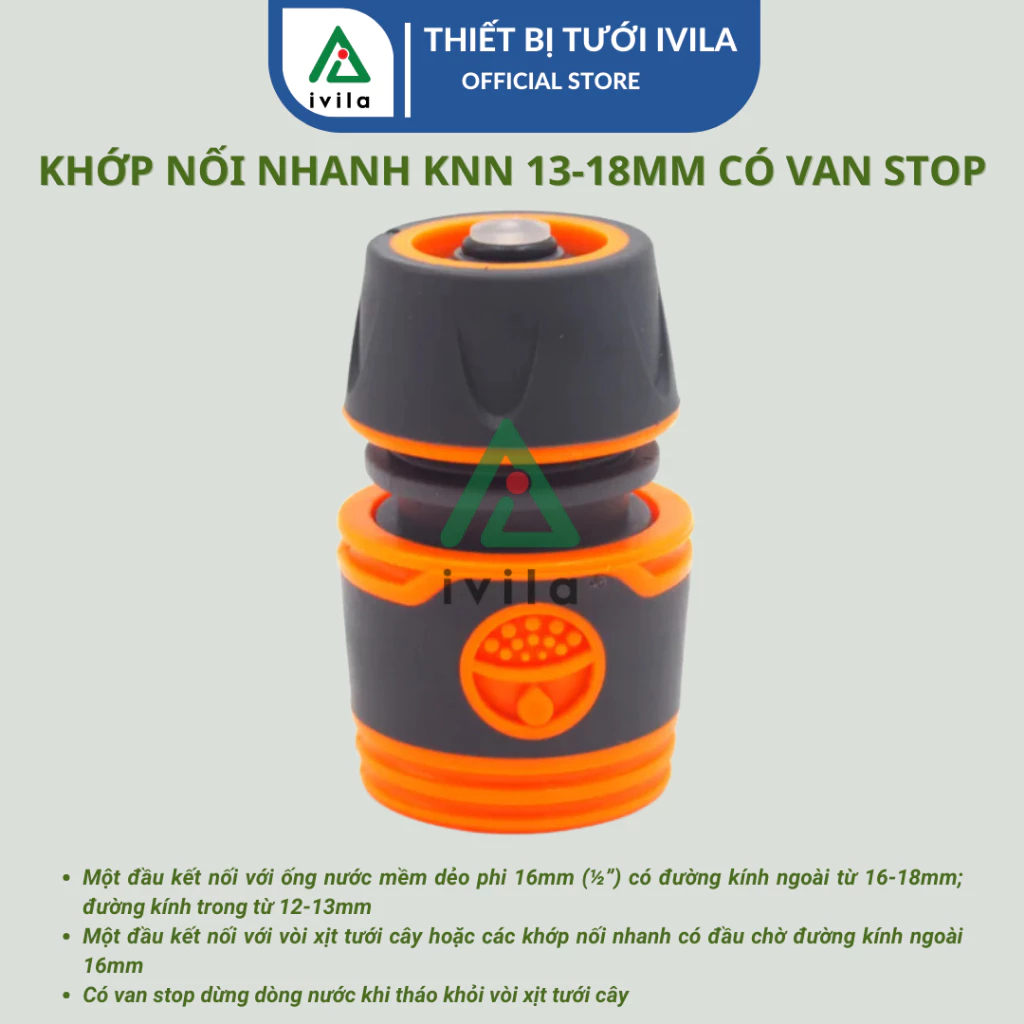 Khớp nối nhanh 16mm ra ống 13-18mm KNNA011616 (màu cam xám) - Ảnh 2