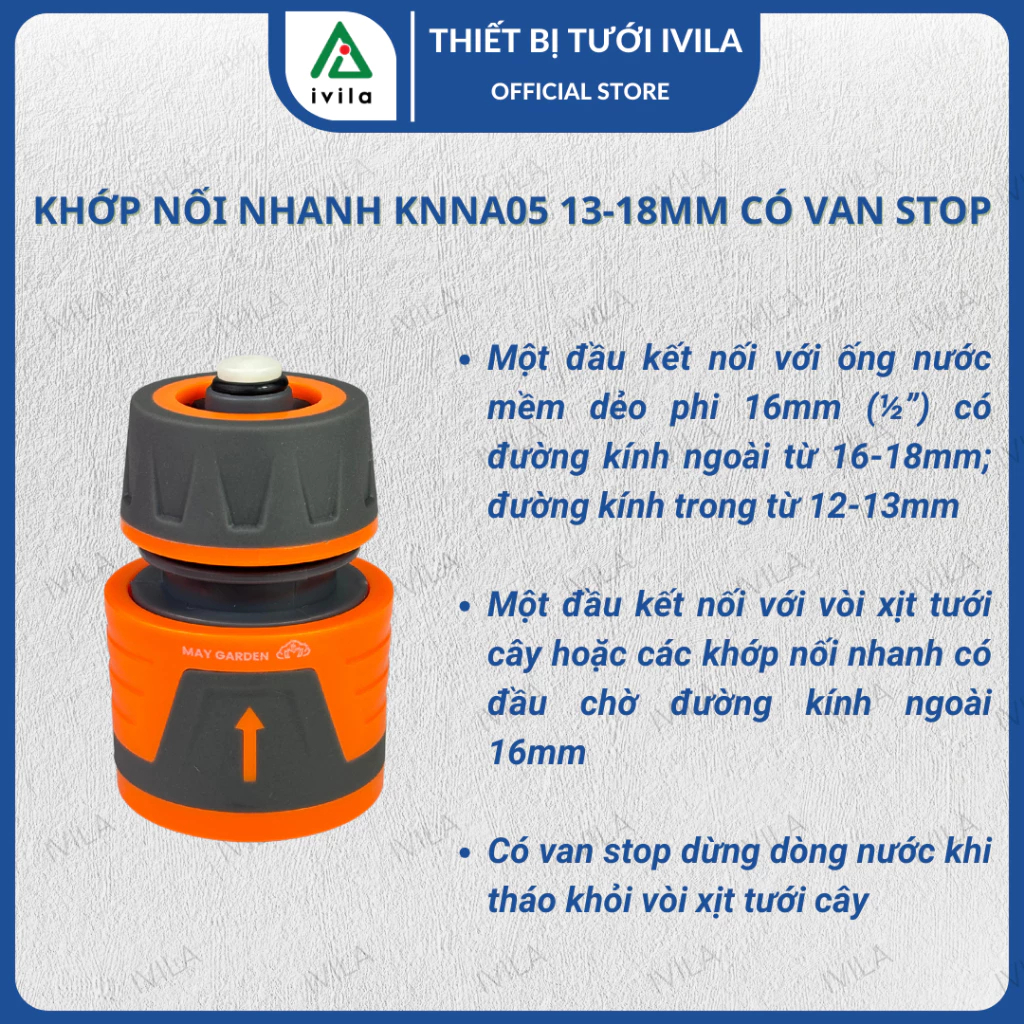 Khớp nối nhanh May Garden 16mm ra ống 13-18mm KNNA051616 (màu cam xám) (Chiếc) - Ảnh 4
