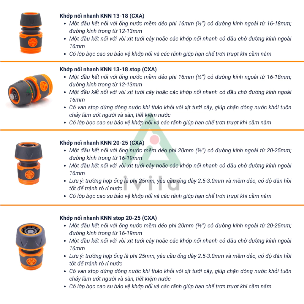 Khớp nối nhanh May Garden 16mm ra ống 20-25mm KNNA051625 (màu cam xám) - Ảnh 3