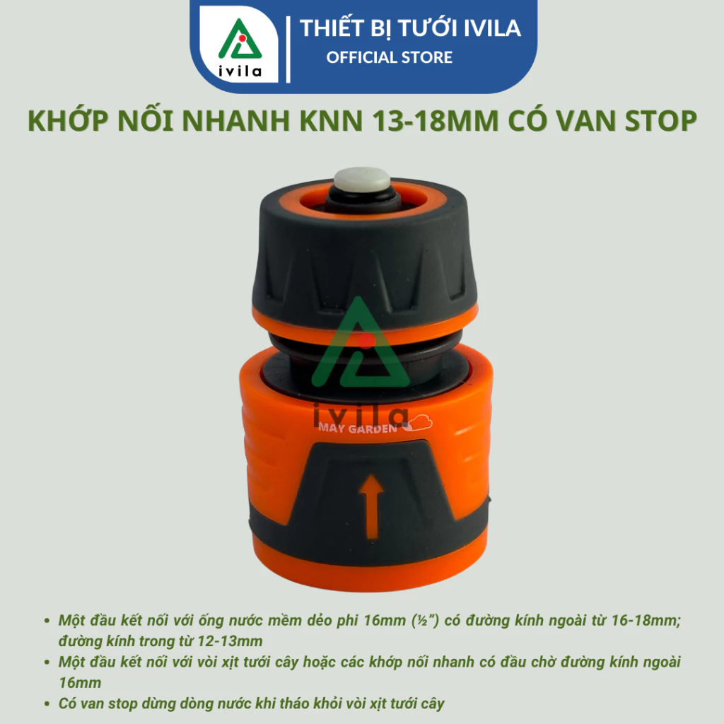 Khớp nối nhanh May Garden 16mm ra ống 13-18mm KNNA051616 (màu cam xám) (Chiếc) - Ảnh 2