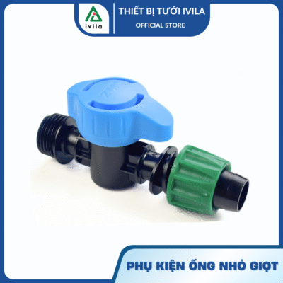 Van khóa ống nhỏ giọt 16mm ra ren 21mm (xanh dương)
