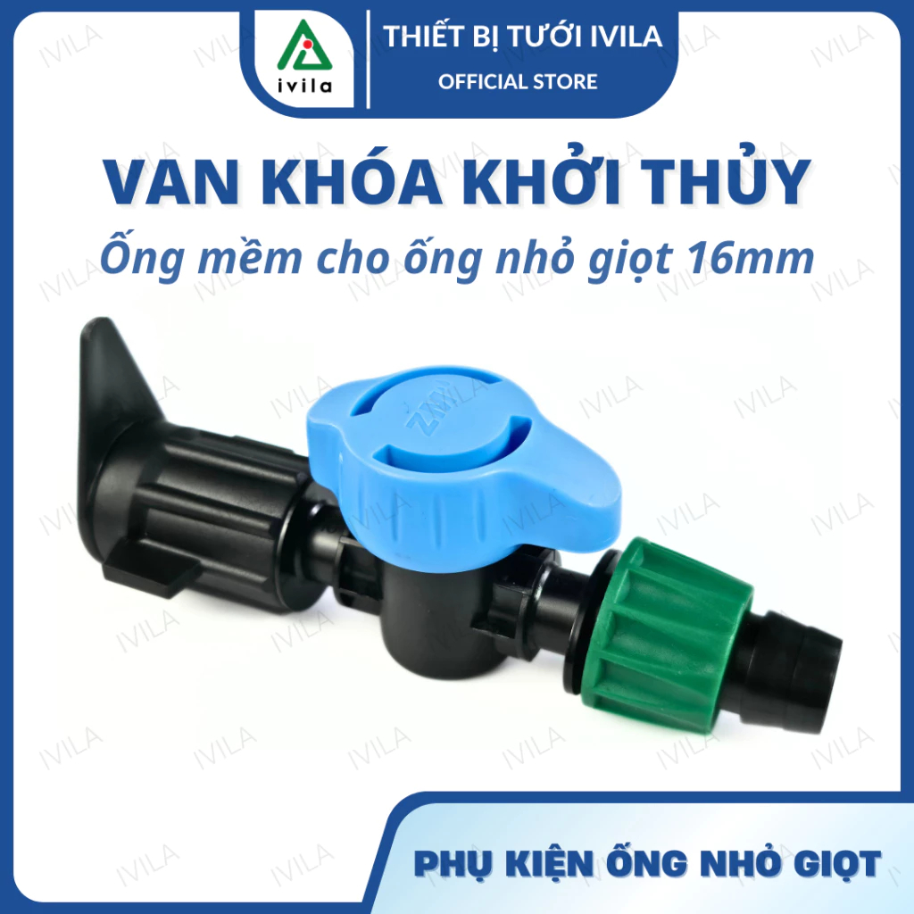 Van khóa khởi thủy ống mềm ra ống nhỏ giọt 16mm (xanh dương)