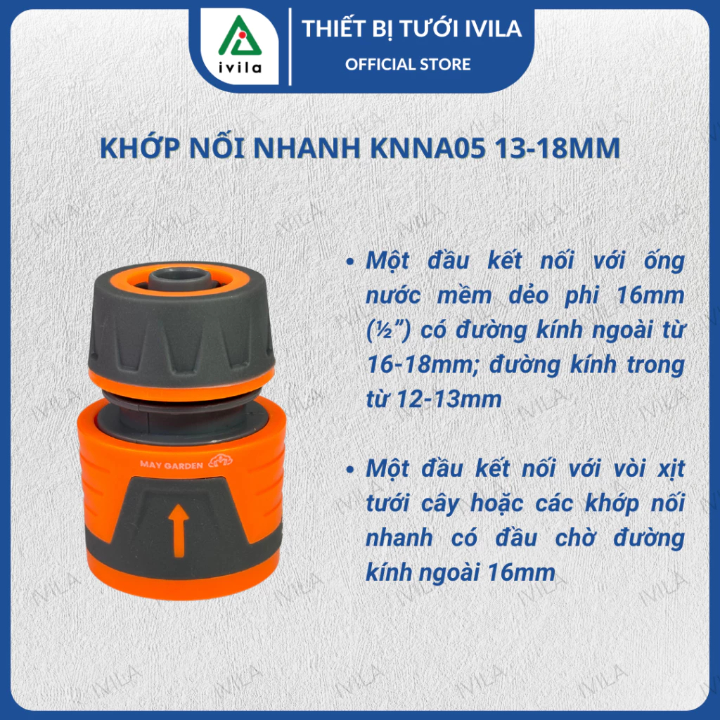 Khớp nối nhanh May Garden 16mm ra ống 13-18mm KNNA051616 (màu cam xám) (Chiếc) - Ảnh 3