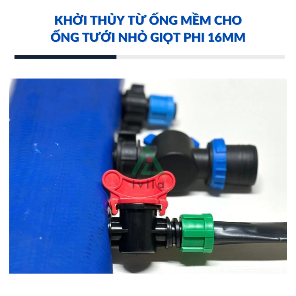 Van khóa khởi thủy ống mềm ra ống nhỏ giọt 16mm (xanh dương) - Ảnh 3