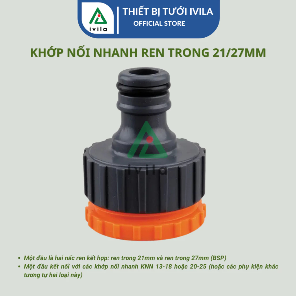 Khớp nối ren 21/27mm ra đầu nối nhanh 16mm, Khớp nối nhanh ren 21/27mm (màu cam xám)